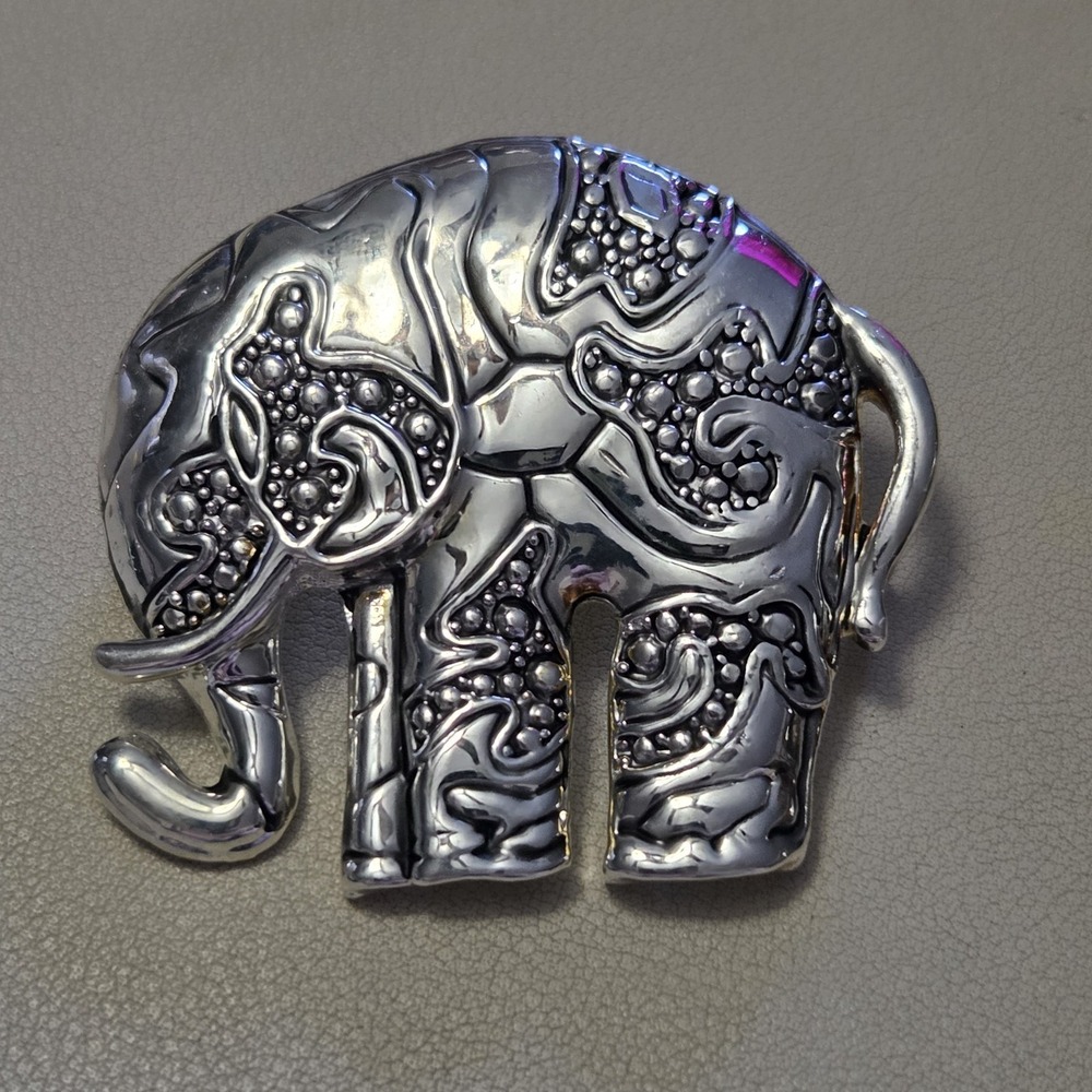 Vintage M J MARIE JENNIFER‎ Signed Silver Tone Elephant Pendant Brooch AS IS